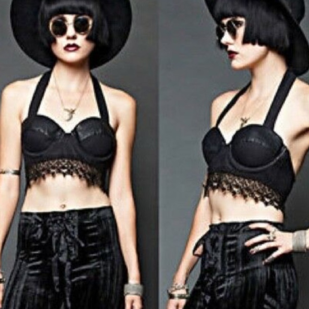 Lip Service Step In Time Halter Pleather Lace Bra